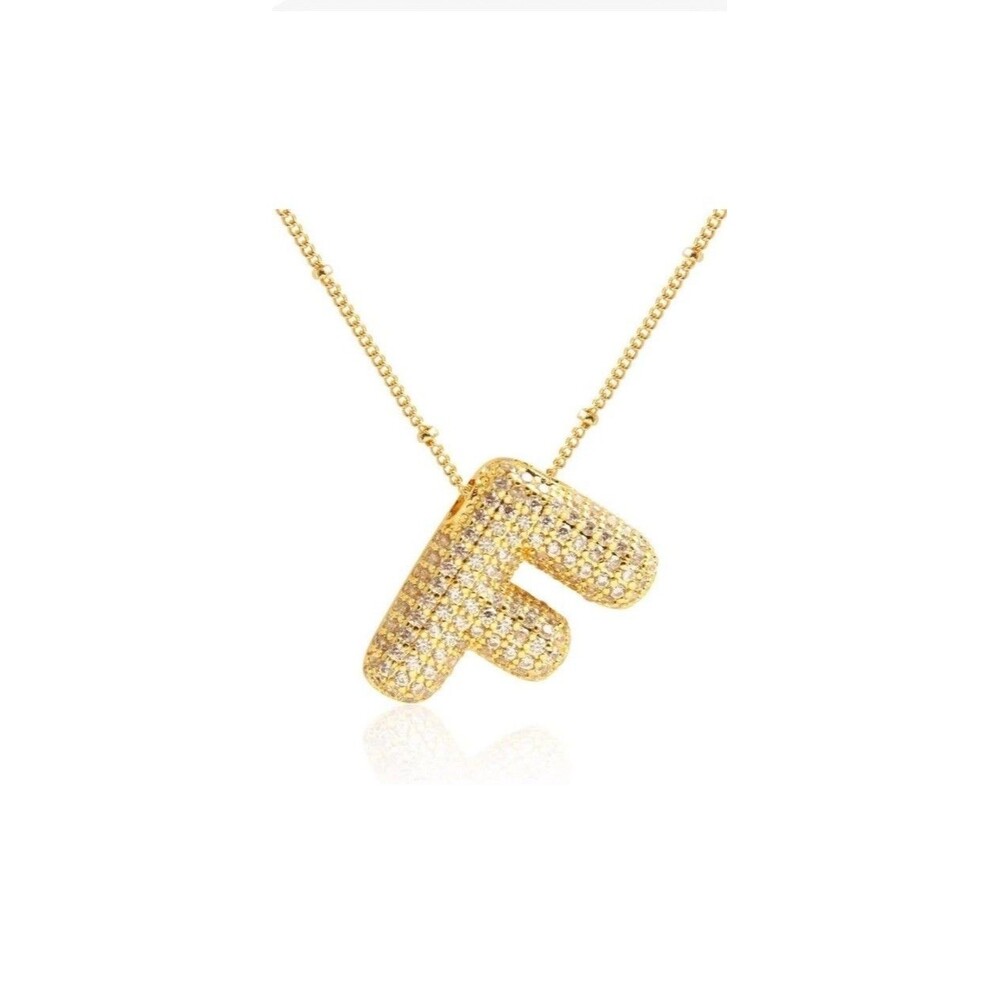 Women's Gold Bubble "F” 18 Inch Necklace With 2 Inch Extender Brand New